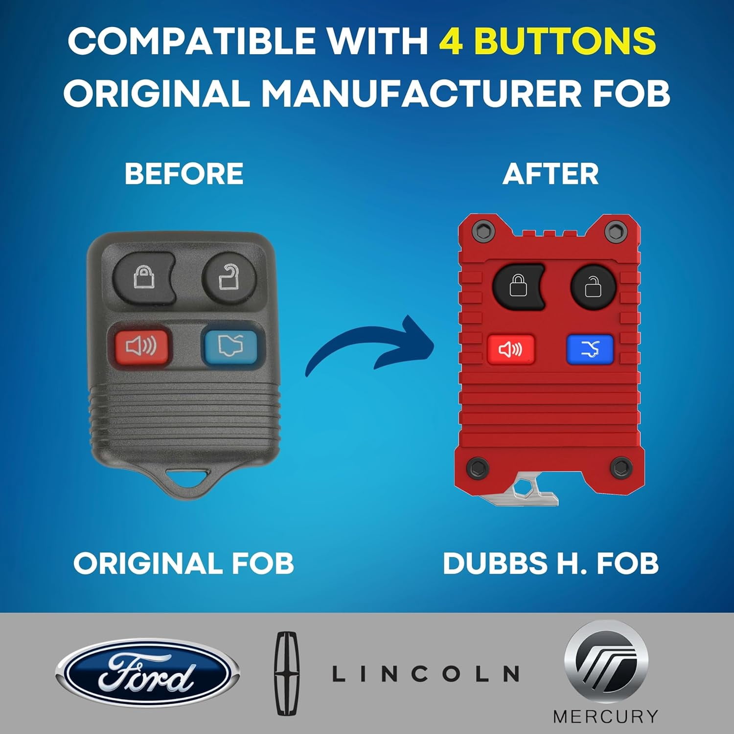 Upgraded Key Fob Case for Ford - 3 & 4 Button Key Cover - Durable Protection - Anti-Slip Grip - Easy Installation - Compatible for Ford F-Series, Explorer, Edge & More (Red Fob, 4 Button)