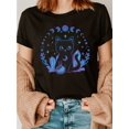 thumbnail image 1 of Halloween T-shirt - Adorable Crystal Black Cat Fashion Cotton Letter Print T-shirt, Short Sleeve Crew Neck Casual Top for Summer & Spring, Women's Clothing, 1 of 6