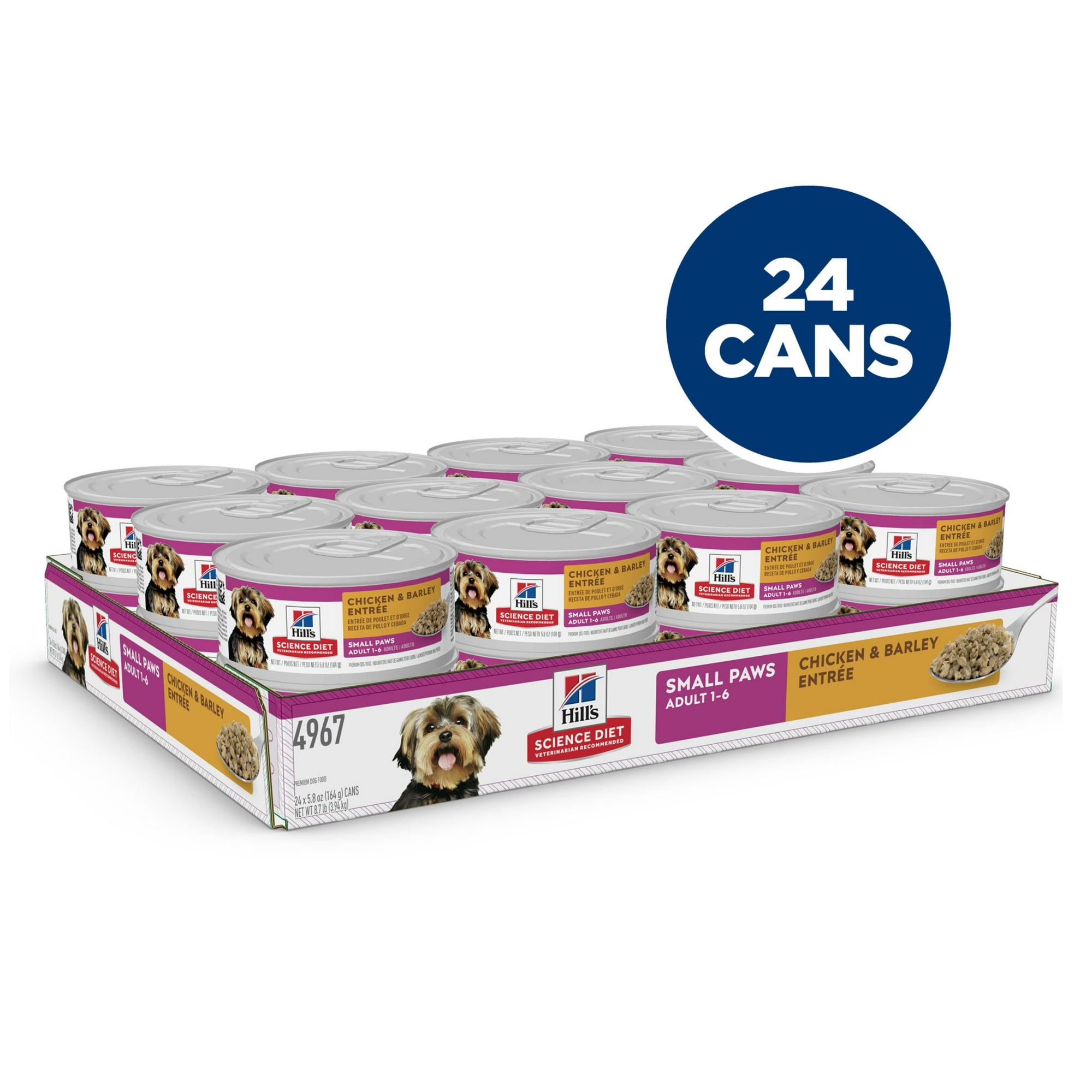 Hill's Science Diet Adult Small Paws Canned Dog Food, Chicken & Barley Entrée, 5.8 oz, 24 Pack wet dog food