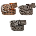 thumbnail image 3 of 3 Rangées de Ceintures Cloutées Élégantes Ceinture Creuse Rangée de Rivets Cloutés Élégants Sangle Décontractée pour Homme en Cuir de Vachette Bande de Taille à la Mode avec Boucle Unique Couleur Café 105cm, 3 of 8