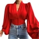 thumbnail image 4 of Mujeres Primavera Casual Sólido Cuello en V Linterna Botones de manga larga Suéter Blusa Camisa Draw Back Tops cortos Fridja  hkj3534, 4 of 7