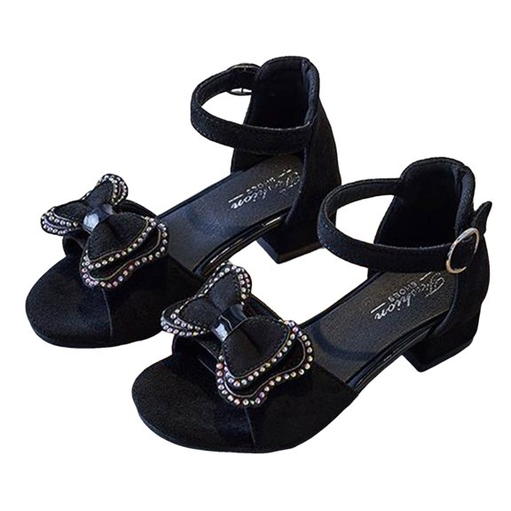 Mepaouo Heels Sandal for Girls Open Toe Ankle Buckle Strap Dress Shoes Bow Wedding Party Chunky Pumps