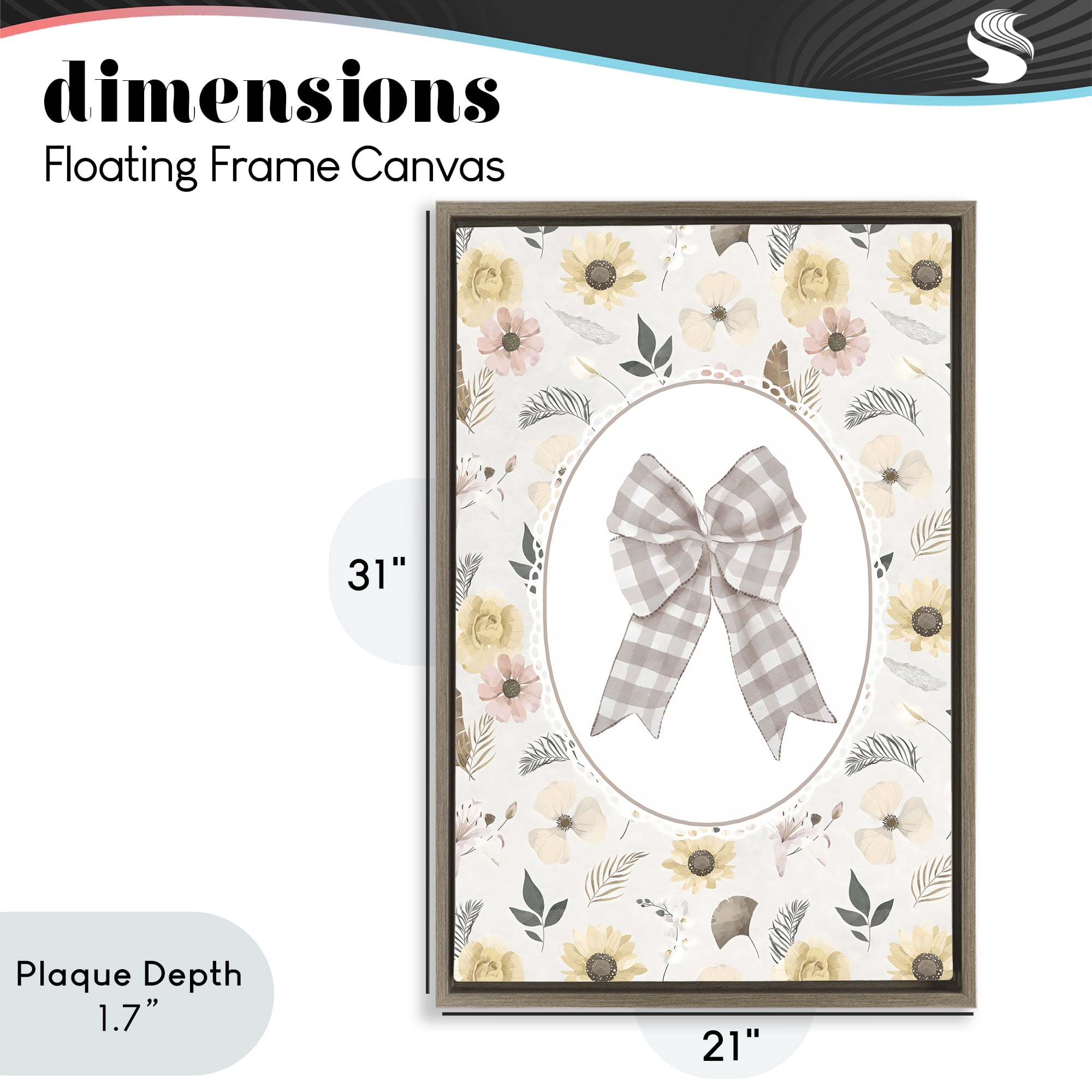 Stupell Industries Sunnyside Bow in Gingham Brown Framed Floater Canvas Wall Art, design by Ink Drop Loft