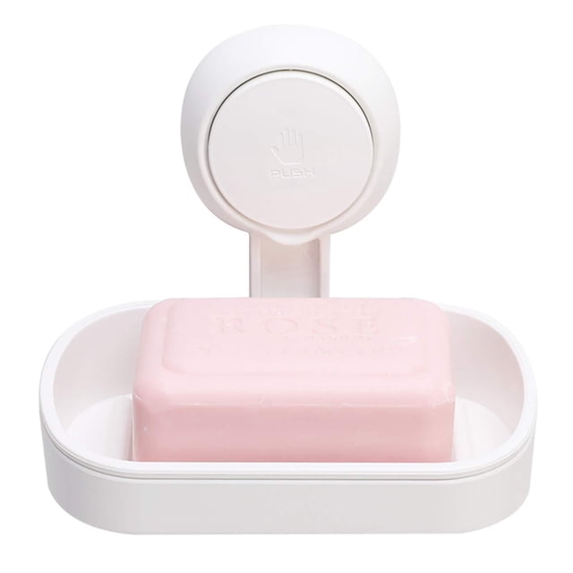 Plato de jabón de ventosa sin perforación y reutilizable 1 segundo soporte impermeable de instalación para azulejos de pared de ducha de baño-blanco Feliz Sencillez