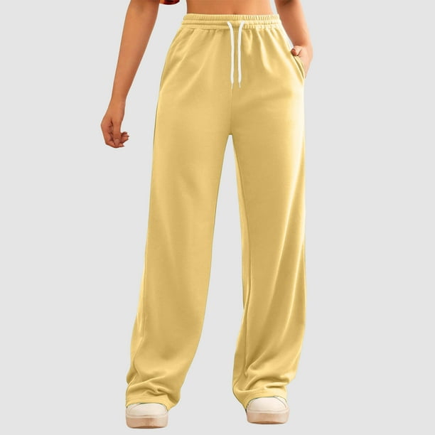 WILLBEST Pantalones Casuales para Mujer, con Bolsillos Inclinados, Pierna Ancha, Cómodos Pantalones Deportivos de Cintura Alta, Ropa Deportiva Versátil para Yoga con Bolsillos Grande