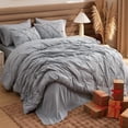 thumbnail image 5 of Oversized Queen Comforter Set Grey - Bed in a Bag Bedding Set 7 Pieces, GentleSoft™ Pintuck Bed Set Gift for Family, Pinch Pleat All Season Comforter with Sheets, Pillowcases & Shams, 5 of 5