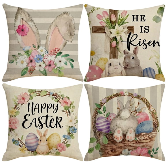Easter Bunny Pillow Cover Set of 4,Easter Decorations Pillow Covers,Rabbit Pillow Covers, Light Green Pillow Coverfor Easter Home Decor,Rabbit Pillowcases for Spring F