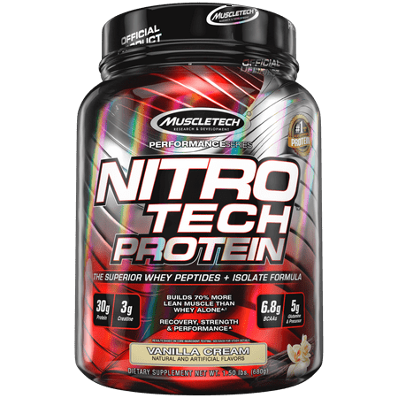 NitroTech Protein Powder Plus Muscle Builder, 100% Whey Protein with Whey Isolate, Vanilla Cream, 15 Servings (1.5