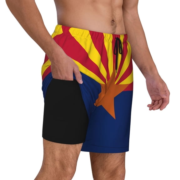 Mens Swim Trunks Arizona Flag Quick Dry Board Shorts with Compression Liner