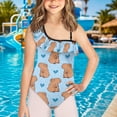 thumbnail image 2 of Uorisanigo Girls One Piece Swimsuits Capybara Blue Heart Swimwear Bathing Suit Size 13-14 Ruffle Single Spaghetti Strap Sport Summer Beach Swimwear, 2 of 7