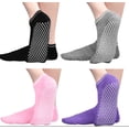thumbnail image 2 of 4 Pairs Anti - Slip Socks for Women - Comfortable Cotton, Silicone Grips, Versatile for Yoga, Trampoline, and Home Use, 2 of 8
