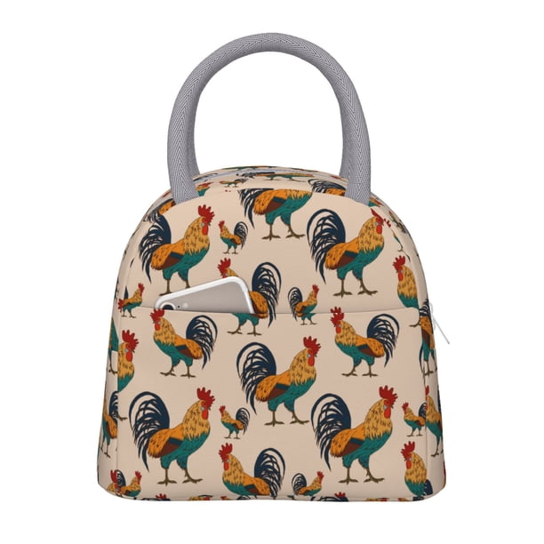 Fotbe Rooster Bolsa de Almuerzo con Estampado, Lonchera Aislada, Contenedor de Comida Reutilizable Tipo Cooler a Prueba de Fugas