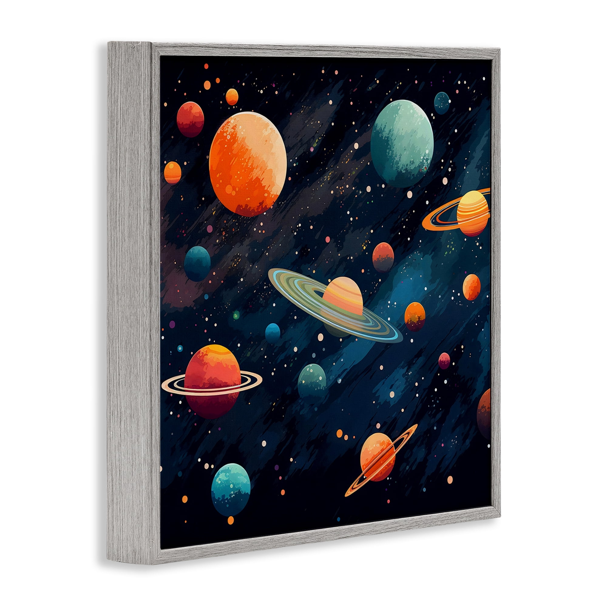 Stupell Industries Orange & Blue Planets in Orbit Gray Framed Giclee Art, design by Creative Studio