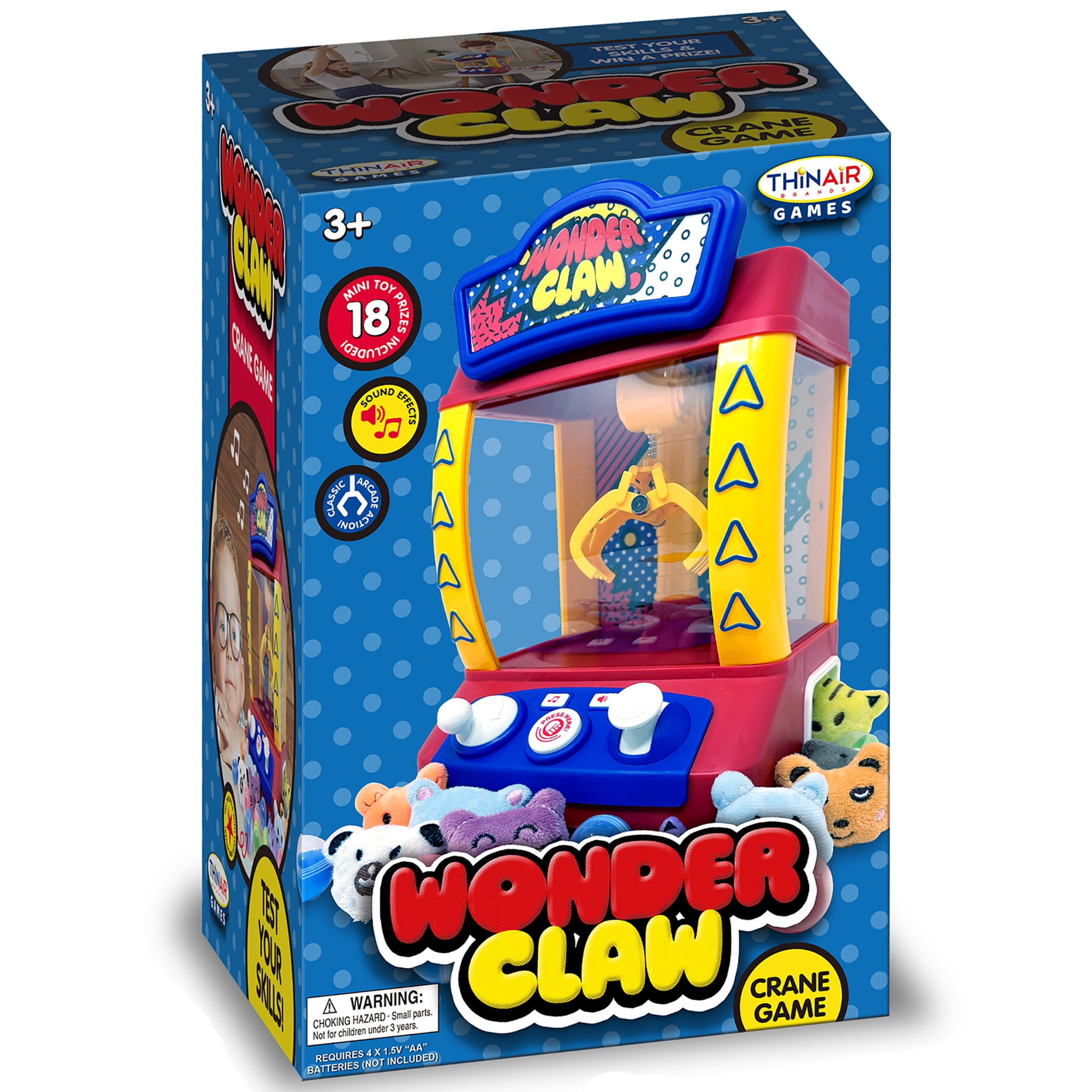 Thin Air Games: Wonder Claw Crane Machine Game - Sounds Arcade Style Game, Motorized Claw Toy Grabber, 9 Balls, Stuffed Animal Prizes, Family-Kids 3+