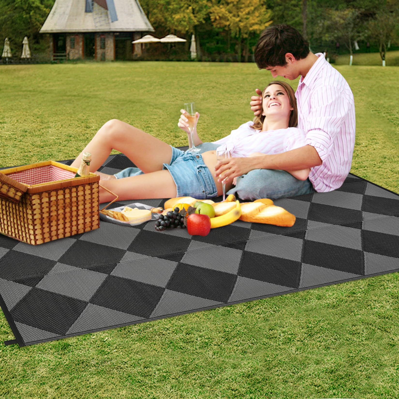 Volkmi Check Adult Outdoor Rugs, 9x12ft, Waterproof,Collapsible, Easy Clean