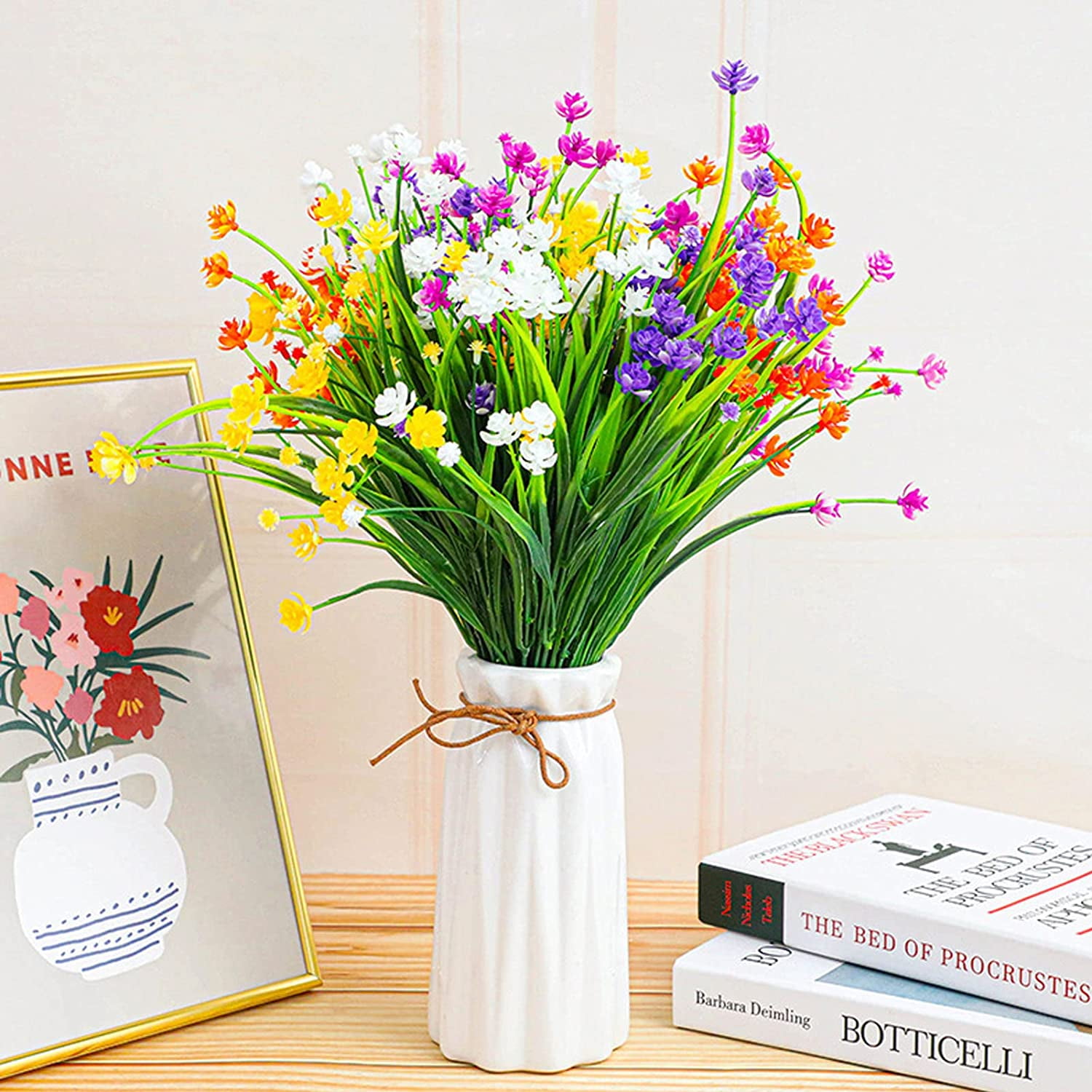Morttic Artificial Flowers for Outdoors Plastic UV Resistant Faux Flowers Decoration Greenery Garden Shrubs，Bulk Fake Flowers in Vase (Mix Color 10pcs)