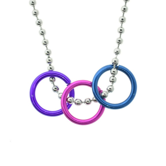 Bi Pride Freedom Rings Necklace - Bisexual LGBT Pride Chain Jewelry. 0.75" rings
