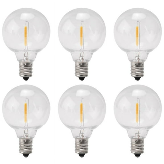 6Pcs G40 Led Replacement Light Bulbs, E12 Screw Base Shatterproof LED Globe Bulbs for Solar String Lights Warm White