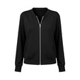 thumbnail image 3 of Bosfbaoi Jackets for Women Rib Stand Collar Full Zip Thumb Hole Long Sleeve Loose Casual Bomber Jacket with Side Pockets, 3 of 6
