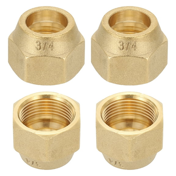 Uxcell 3/4" Brass Flare Nut, 4Pcs 45 Degree SAE Brass Pipe Fittings, Matte