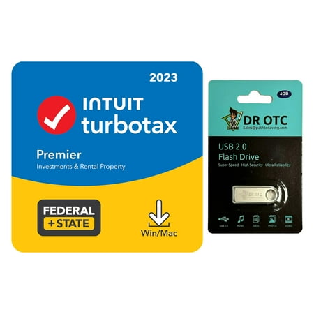 TurboTax Premier 2023 Tax Software, Federal & State Tax Return [PC/Mac Download] - BONUS FREE Dr OTC USB Drive 4GB
