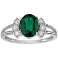 thumbnail image 2 of 14k Solid White Gold Vintage Style Oval Created Emerald and Split-Shank Diamond Birthstone Engagement Ring, 2 of 6