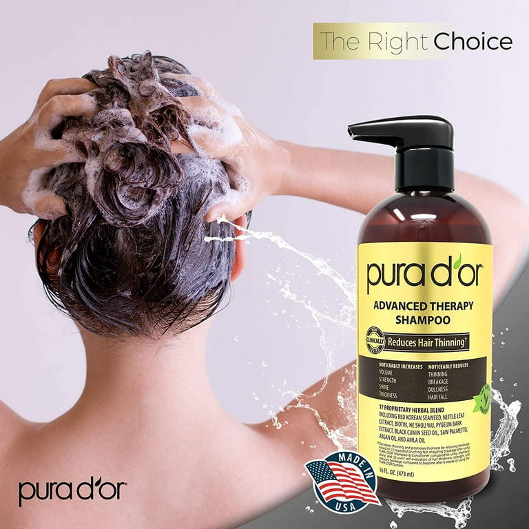 Pura D'or Premium Organic Anti-Hair Loss Shampoo, Gold - 16 oz bottle
