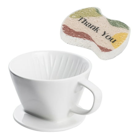 DOWAN Ceramic Coffee Dripper and Scrub Sponge, Reusable Pour over Coffee Dripper, White