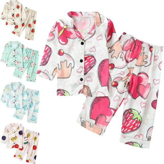 Toddler Baby Girls Satin Pajamas Set Little Kids PJS Long Sleeve Button Down Sleepwear Loungewear 1-6 Years