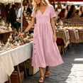 thumbnail image 6 of Fewfanhot Womens Summer Long Dress Casual Short Sleeve A-Line Cotton Linen Dress Flowly Beach Tunic Sundresses 2026, 6 of 9