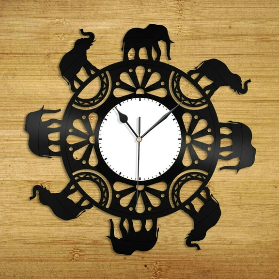 Amblelife Elephant Circle Vinyl Wall Clock Unique Gift for Animal Lovers Room Decoration Vintage Design Office Bar Room Home Decor