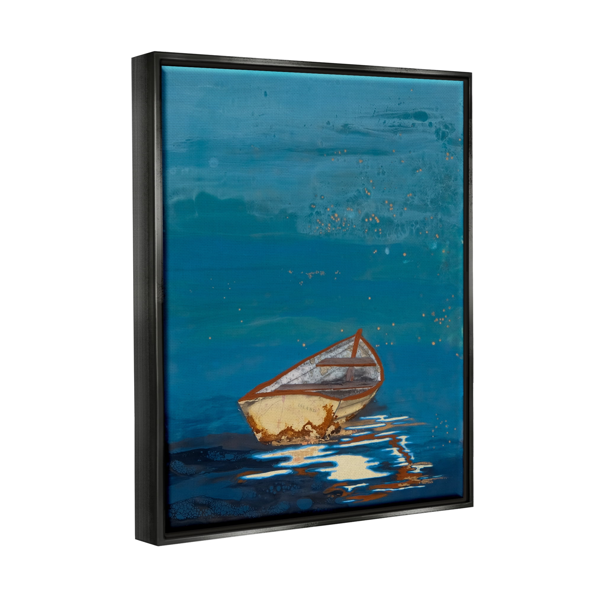 Stupell Industries Single Boat Ocean Surface Layered Marine Collage Painting Jet Black Floating Framed Canvas Print Wall Art, Design by Stacy Gresell