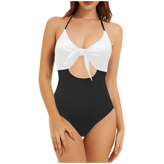 Admvng Swim Suits For Women Color Block Twist Front One Piece Swimsuit High Cut Tummy Control Bathing Suit S-2XL