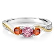 thumbnail image 3 of Gem Stone King 925 Silver and 10K Yellow Gold Pink and White Lab Grown Diamond Orange Sapphire 3 Stone Engagement Ring for Women (0.60 Cttw, April Birthstone, Size 5), 3 of 6