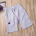 thumbnail image 2 of Men Summer Cargo Shorts Solid Pockets Elastic Waist Straight Shorts Men Loose Sport Gym Knee Length Trousers Male Streetwear, 2 of 8