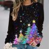 thumbnail image 2 of asdoklhq Winter Sweaters for Women 2024 Women Christmas Christmas Tree Shining and Sparkling Print Loose Round Neck Sweatshirt Long Sleeved Top Hooded Sweatshirt Multicolor L, 2 of 7