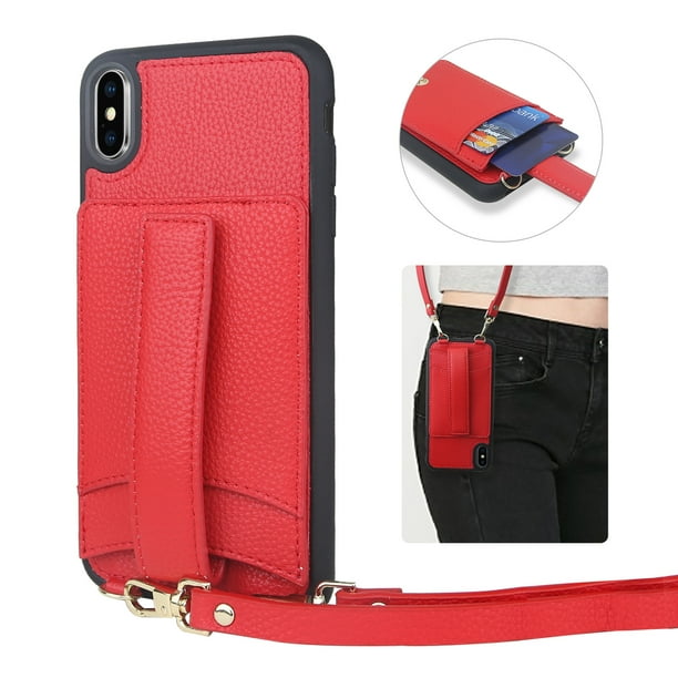 Tjs Compatible For Apple Iphone Xs Iphone X Crossbody Pu Leather Wallet With Tempered Glass Screen Protector Fashionable Case With Long And Short Wrist Straps For Women Girl Red Walmart Com Walmart Com