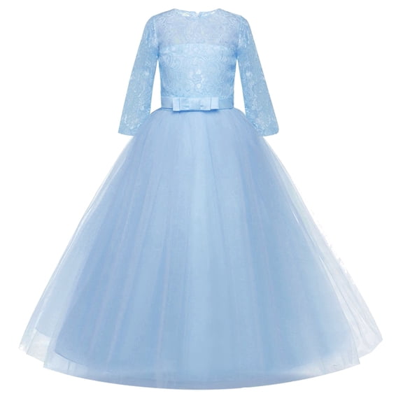 Gunia Flower Teen Girl Dress Lace Kids Bridesmaid Pageant Party Prom Gown Puffy Dresses Wedding Light Blue Dress For Girls 13-14 Years
