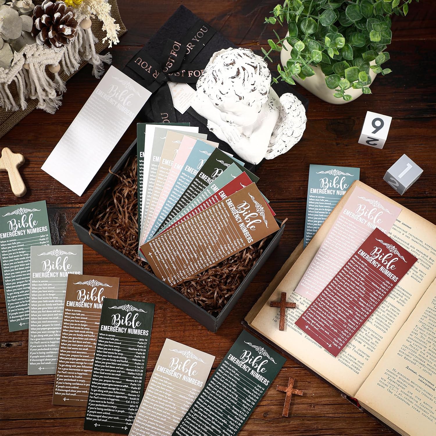 100 Pcs Christian Bible Verse Emergency Numbers Bookmark Christian Church Gift 2.36 x 6'' Religious Books of The Bible Bookmark for Women Men Catholic Retreat Sunday School(Multicolor)