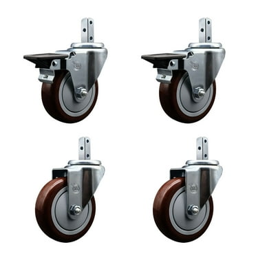 4 Inch Maroon Polyurethane Wheel Swivel 3/4 Inch Square Stem Caster Set 2 Brakes