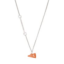 Delight Jewelry Acrylic Orange Cheer Megaphone - Silvertone Class of 2026 Delicate Bar Necklace, 18.75"