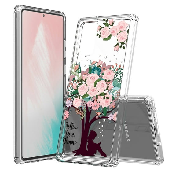 Beyond Cell compatible with Galaxy Note 20 (2020) Case, Transparent Clear Shock Absorption Cushion Bumper Corner Soft TPU PC Cover Roses Tree