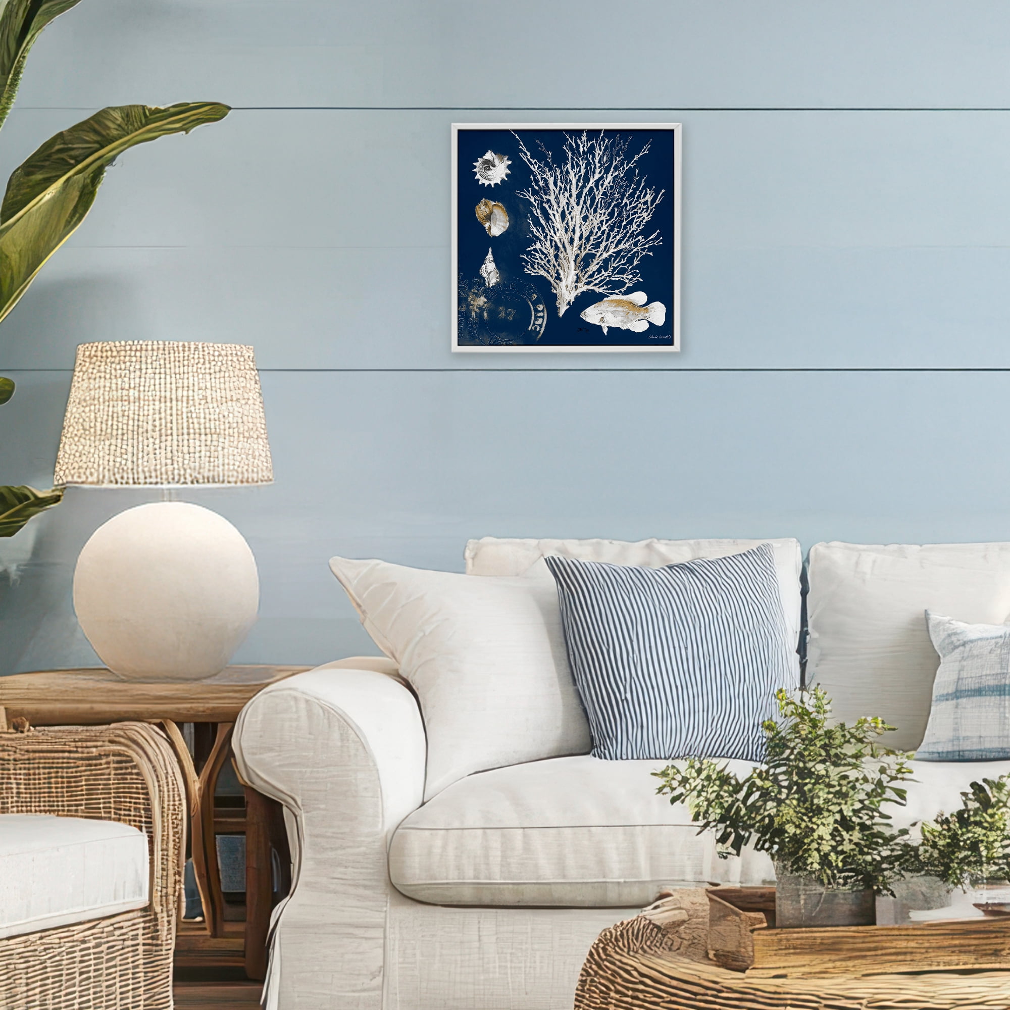 Stupell Industries Coral Medley on Navy White Framed Giclee Art, design by Lanie Loreth