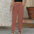 thumbnail image 2 of jovati Woman Solid Color Cotton and Linen Drawstring Elastic Waist Long Straight Pants, 2 of 11
