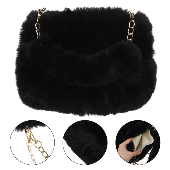 Soimiss Woman Side Bag Black Furry 1Pcs