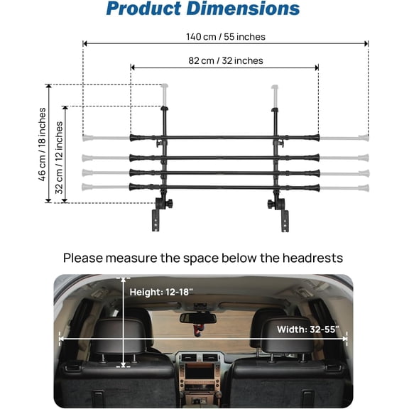 JOYTUTUS Adjustable Dog Car Barrier for SUVs and Trucks - Heavy Duty Carbon Steel Pet Divider Gate 32-57 Inch  Fit
