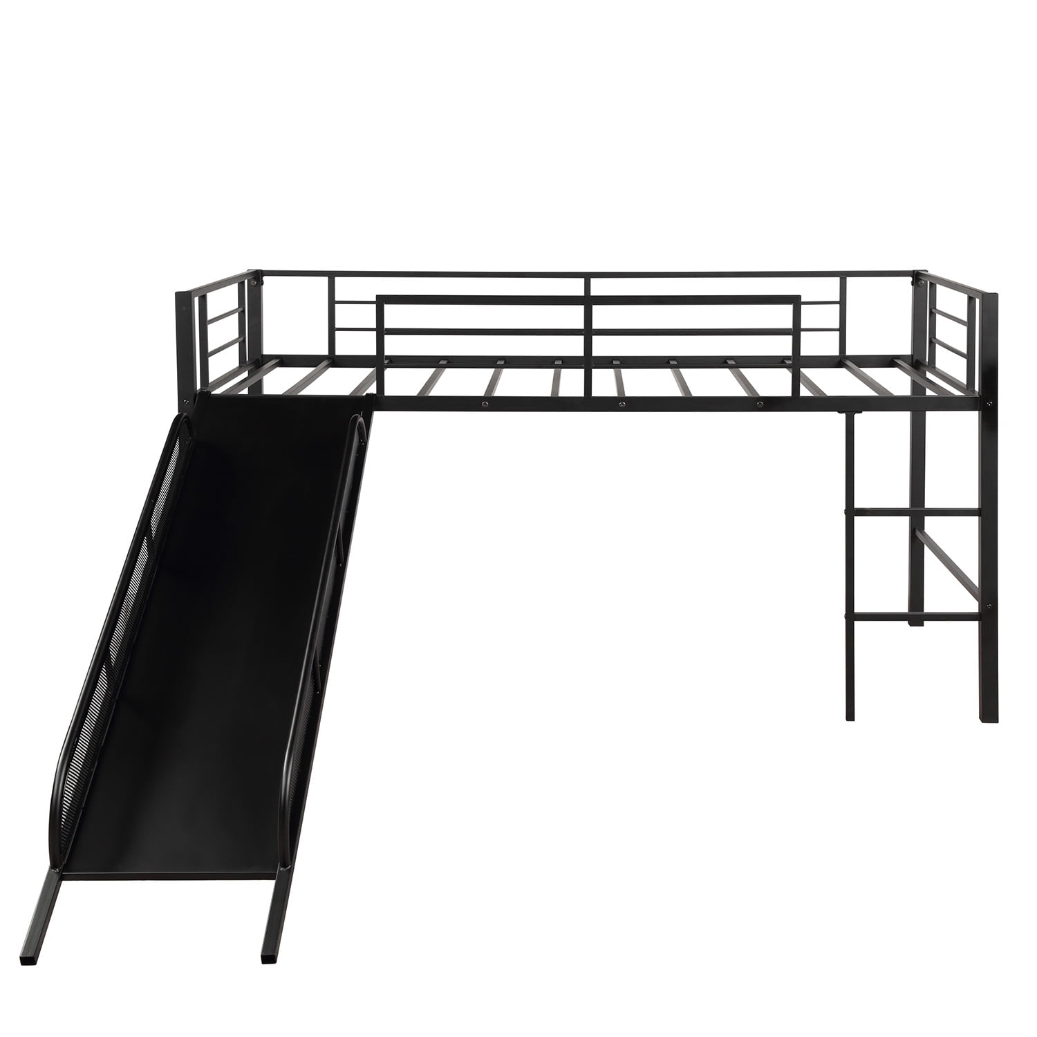 Twin Loft Beds for Kids, Metal Loft Bed with Slide, Black Loft Bed with