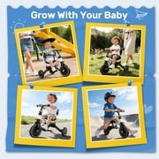 JoyStone 7 in 1 Foldable Tricycle for Toddlers with Adjustable Canopy, Detachable Backrest, Adjustable Seat and Handle and Parental Control Handle, Balance Bike for 1-4 Year Old Boys and Girls, White