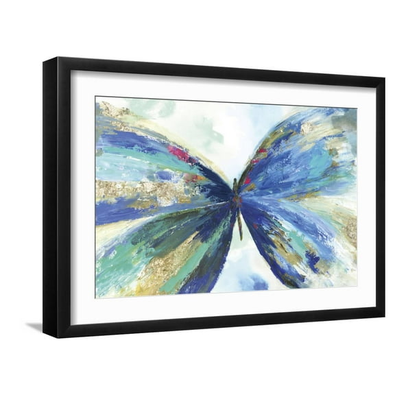 Art.com Blue butterfly Art Print by Allison Pearce, Black Frame Wall Art, 23" x 17"