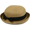 thumbnail image 3 of FELTECHELECTR Elegante sombrero bombín de paja para mujeres y niñas con ala ancha y lazo elegante, ideal para la playa y salidas de verano., 3 of 4